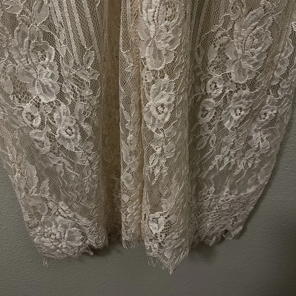 Haute Monde Lace Robe Cover Split Bell Sleeves Tie Beige Blush Coquette Up Sz L‎